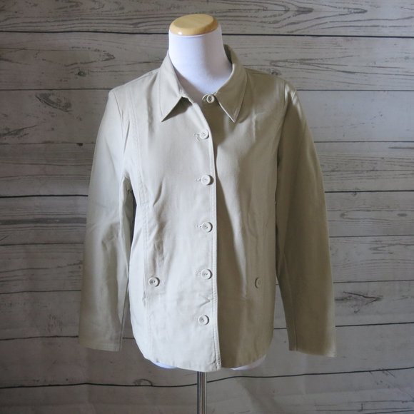 Eileen Fisher Button Down Long Sleeve Padded Shoulder Jacket - Size Petite Large - Picture 1 of 5